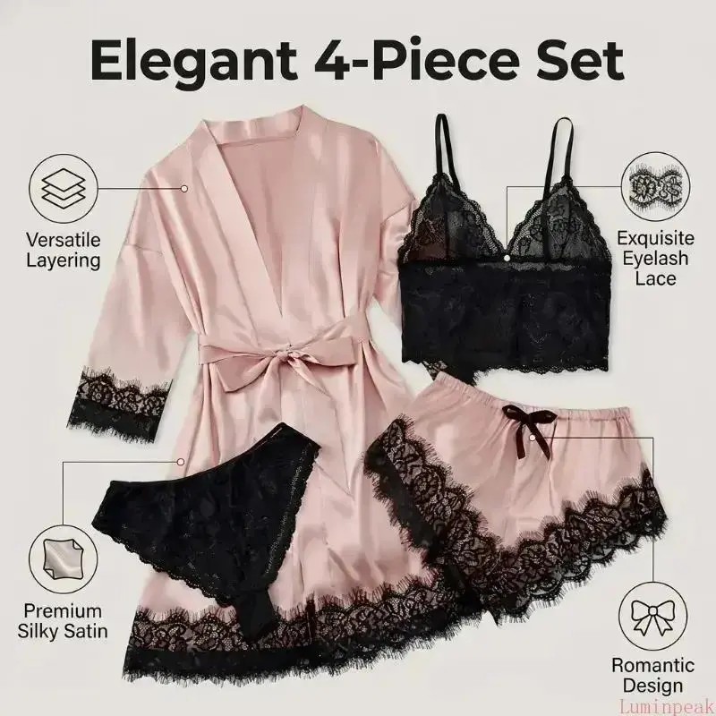 Women's 4-Piece Satin Pajama S - đánh giá và giá Bathrobe