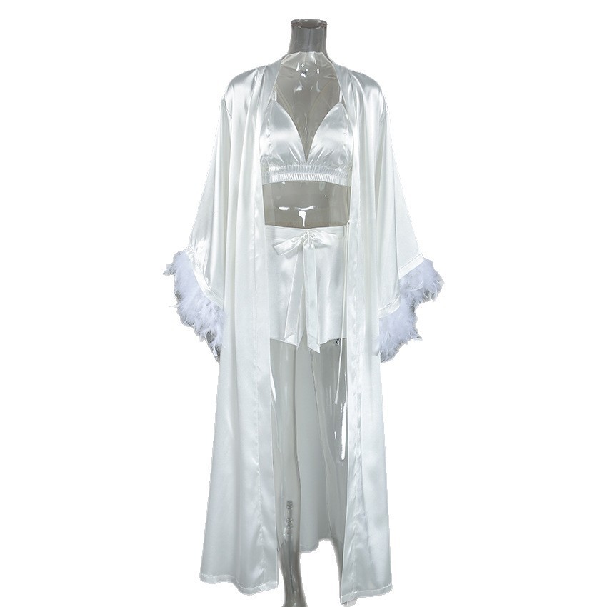 Three Set Feather Trim Robe Eu - đánh giá và giá Bathrobe